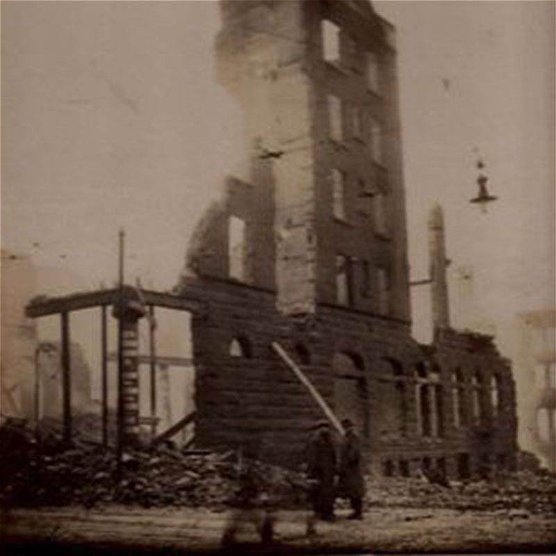 Ruined hotel building after a disaster