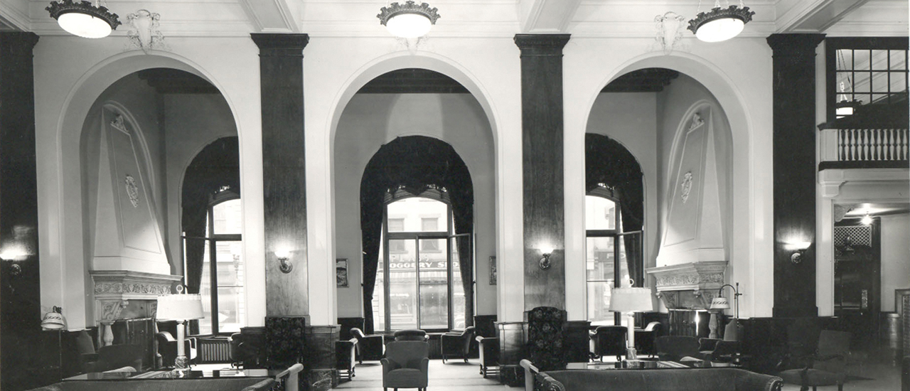 Old historic photo of Hotel Julien Dubuque Lobby